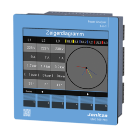 Netzanalysator UMG 509-PRO mit Differenzstromüberwachung von Janitza, Multifunktionaler Netzanalysator mit RCM Das UMG 509-PRO ist ein leistungsstarker Netzanalysator mit Differenzstromüberwachung, der Oberschwingungen bis zur 63. Harmonischen misst.