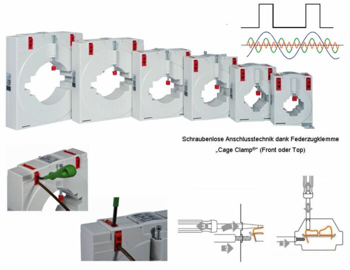 Aufsteck-Stromwandler mit schraubenloser Anschlusstechnik „Cage Clamp®“, für Power Quality Anwendungen bis 20 kHz