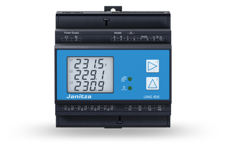 Janitza UMG 806 Energiemessgerät, modular, Allrounder, kompakt und wirtschaftlich - Modulares Hutschienenmessgerät mit Differenzstrommessung