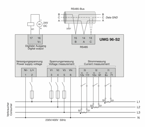 Energiemessgerät UMG 96-S2 Typische Anschlussvarianten