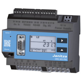 Janitza Spannungsqualitätsanalysator UMG 605-PRO für Hutshiene, dient zur Überwachung der Spannungsqualität nach gängigen Normen, z. B. der EN 6100024